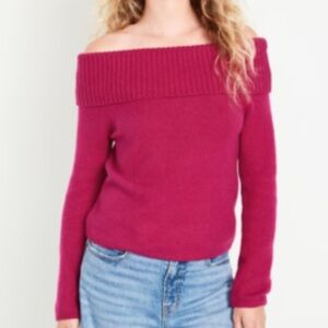 Old Navy Women's Off-Shoulder Magenta Sweater
